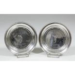 Two George VI silver circular pin trays, each embossed to centre "The Daily Telegraph and Morning