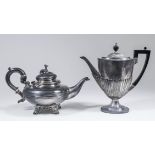 A William IV silver circular teapot with cast Greyhound finial, the squat reeded bulbous body with