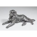 A silver plated figure - Recumbent Golden Retriever, 10.5ins ("52" stamped to underside of tail -