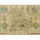 John Speed (1552-1629) - Coloured engraving - Map - "Breknoke, both shyre and towne described", with