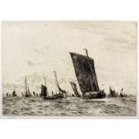 William Lionel Wyllie (1851-1931) - Drypoint etching - "Boulogne Fishing Luggers" - Fishing fleet