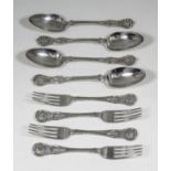 Four Victorian silver Kings pattern tablespoons by William Eaton, London 1844/45, two ditto table