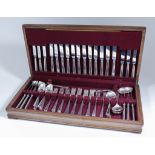 A Mappin and Webb twelve place silver plated table service (76 pieces), contained in mahogany case