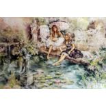 Gordon King (born 1939) - Limited edition coloured print - Two girls beside a pool, 18ins x 25.