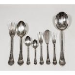 A 20th Century German silvery metal table service, comprising six table forks, six table spoons, six