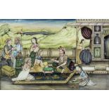 Indian School - Watercolour- A noble family seated on a terrace, 6.5ins x 9.75ins, unsigned, in