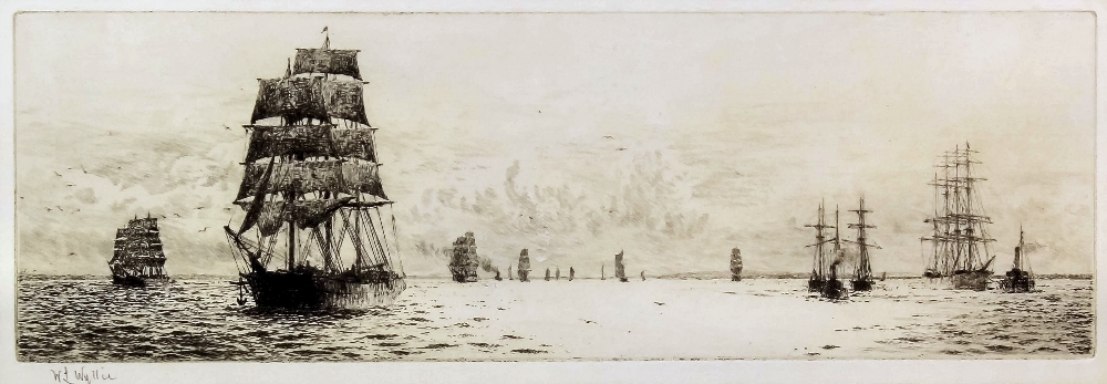 William Lionel Wyllie (1851-1931) - Two drypoint etchings - "Unloading Cargo on the Thames" and "