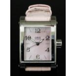 A lady's stainless steel Oris automatic wristwatch, Model No. 242255, the pale pink pearlised face