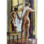 Style of Duncan Grant (1885-1978) - Oil painting- Study of nude male standing in front of a