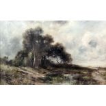 Diaz (19th Century) - Oil painting- Country landscape with figure, canvas 12ins x 19.25ins,