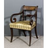 A George III mahogany armchair with moulded rectangular panel crest rail and panelled splat, moulded