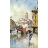 Thomas Greenhalgh (19th Century School) - Watercolour- Venetian canal scene with figure in gondola