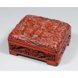 A Chinese copper and cinnabar lacquer box, the lid with three standing figures in a landscape, 3.