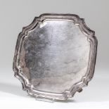 An Elizabeth II silver square salver with re-entrant corners and with shaped and moulded rim on four
