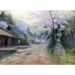 Y. Matsumoto (20th Century Japanese School) - Watercolour - View of a roadside shrine, 9.25ins x