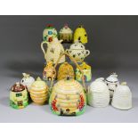 A small collection of ceramic honey pots and bee related items, including - Royal Winton pottery