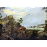 Style of Adriaen Van Stalbernt (1580-1660) - Oil painting - Romantic river landscape with castle