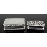 An early Victorian silver rectangular vinaigrette with cast leaf scroll pattern thumbpiece and