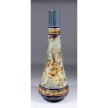 A Doulton Lambeth stoneware vase with tapered neck, the centre band decorated with stylised leaves