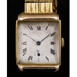 A gentleman's 18ct gold Longines "Record" wristwatch, Model No. 6230092, the rectangular face with