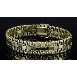 A modern 14ct gold chain and block link pattern bracelet, 14mm wide x 190mm overall (gross weight 40