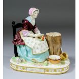 A La Coutille porcelain model - "La Ratisseuse d'apres Chardin" - Model of seated woman preparing