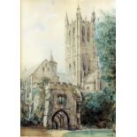 S.J. (Toby) Nash (1891-1960) - Two ink and watercolours - Views of Canterbury Cathedral, each 14.