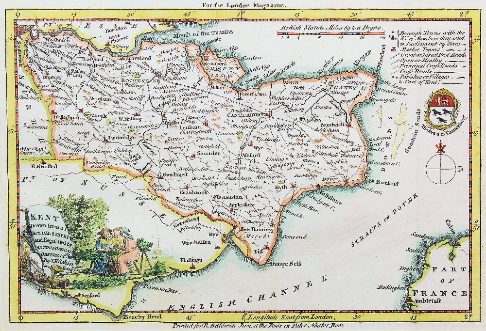 Thomas Kitchin (18th/19th Century - Two coloured engravings - "A New Map of Kent", 7.5ins x 9.