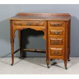 A late Victorian walnut panelled kneehole desk with brown leather inset to top, fitted five drawers,