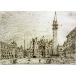 English School - Pen and ink sketch - "Piazzo S. Marco, Venezia" - View looking towards to St.