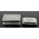 A George III silver rectangular vinaigrette with incurved sides, the whole with engine turned