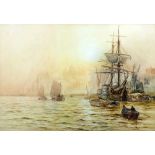 Charles J. De Lacey (1856-circa 1930) - Watercolour - "A Golden Day at Greenwich" - Shipping on