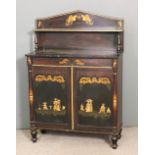 A Regency painted and grained Chiffonier, the back with angled pediment, fitted one shelf with