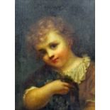 19th Century British School - Oil painting - Shoulder length portrait of a young boy holding a bunch