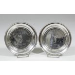 Two George VI silver circular pin trays, each embossed to centre "The Daily Telegraph and Morning