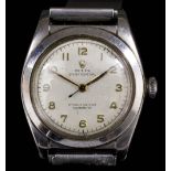 A late 1950s boy's stainless steel Rolex Oyster Perpetual chronometer, the white dial with gold