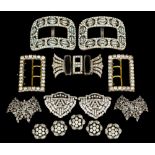 A pair of late Georgian silvery coloured metal mounted paste set shoe buckles, 60mm x 45mm