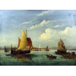 Late 19th/early 20th Century Dutch School - Oil painting - Harbour scene with shipping vessels and