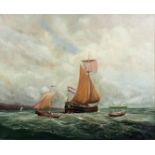 19th Century Continental School - Oil painting - Shipping at sea with masted and other vessels,