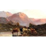 ***Francis E. Jamieson (1895-1950) - Pair of oil paintings - Highland cattle beside a loch with