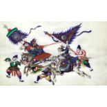 Chinese School - Two pairs of watercolours/gouache on pith paper - Battle scenes, 7.25ins (184mm)