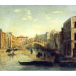 19th Century Continental School - Oil painting - "The Rialto Bridge, Venice", canvas 11.5ins x