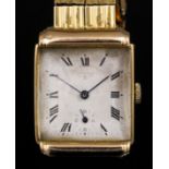 A gentleman's 18ct gold Longines "Record" wristwatch, Model No. 6230092, the rectangular face with