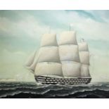 Christopher J. Guise (20th Century) - Oil painting - Man of War sailing ship in full sail flying the