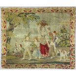 A 19th Century Berlin woolwork wool hanging depicting a group of women and children with spaniel