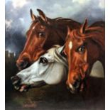 Manner of John Frederic I Herring (1795-1865) - Oil painting - Study of three horses' heads with a