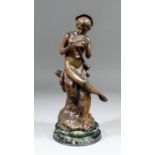 Lalouette (late 19th/early 20th Century French) - Brown patinated bronze figure of the boy Pan