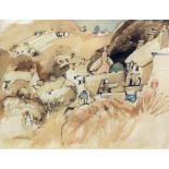***Graham Clarke (born 1941) - Two ink drawings and watercolours - Hilly rural landscape with