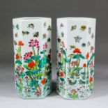 A pair of Chinese porcelain  hexagonal vases enamelled ("Famille Verte") with waterlilies and