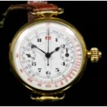 An early 20th Century gentleman's 18k gold Swiss chronograph stopwatch/ wristwatch, the white
